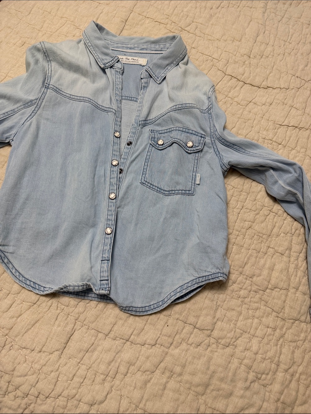 We The Free Light Blue Denim Button-Down Shirt for Kids